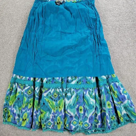 Vintage Notations A-line Skirt Womens L Blue Boho Watercolor Tiered Flowy Hippie - Picture 15 of 16